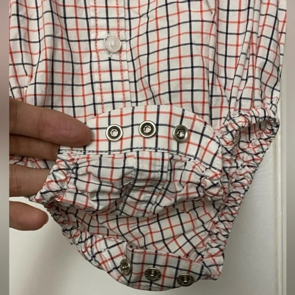 Janie and Jack Plaid Poplin Collared Button Down Long Sleeve Bodysuit Size 6-12M